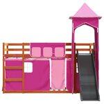vidaXL Lit superposé avec toboggan et rideaux rose 90x200 cm