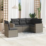 vidaXL Salon de jardin 5 Pièces avec coussins gris résine tressée