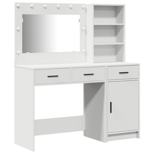 Ensemble de coiffeuse 2 pièces avec LED en bois d'ingénierie blanc