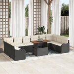Ensemble de Canapé de Jardin 11 Pièces avec Coussins Noir Poly Rattan
