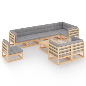 vidaXL Salon de jardin 10 Pièces avec coussins Bois de pin massif