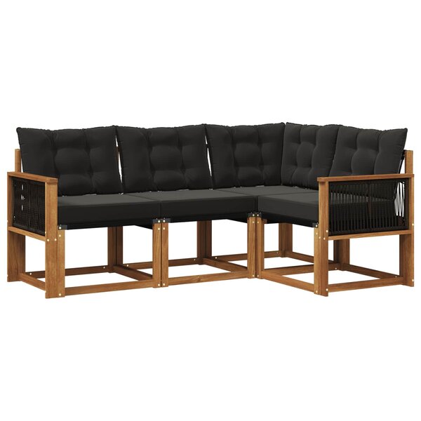 vidaXL Ensemble de canapés d'extérieur 4 pc Naturel et noir