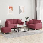 vidaXL Ensemble de canapés 3 Pièces avec coussins rouge bordeaux tissu
