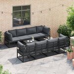 vidaXL Ensemble de canapé de jardin avec coussin 9 Pièces Noir Aluminium