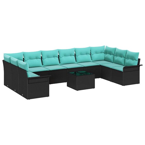 vidaXL Ensemble de canapé de jardin 11 Pièces Noir polyrotin