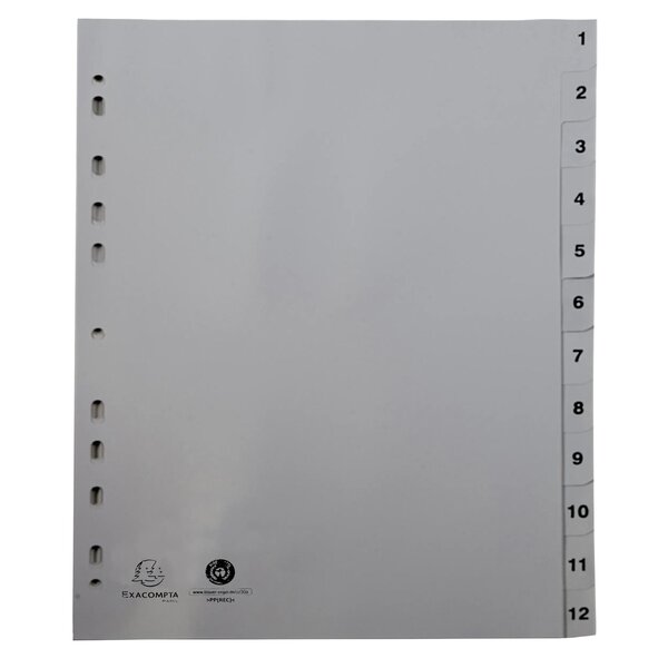 Intercalaires Imprimés Numériques Pp Recyclé Gris - 12 Positions - A4 - Gris - X 20 - Exacompta