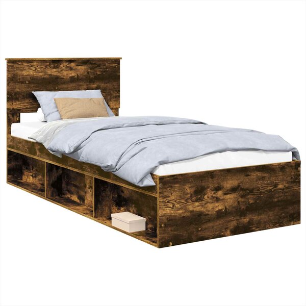vidaXL Cadre de lit Chêne fumé 75 x 190 cm Bois d'ingénierie