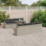 vidaXL Ensemble de canapé de jardin 9 Pièces Gris clair Poly rotin