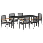 vidaXL Ensemble de salle à manger de jardin 7 pièces avec coussins noir poly rattan