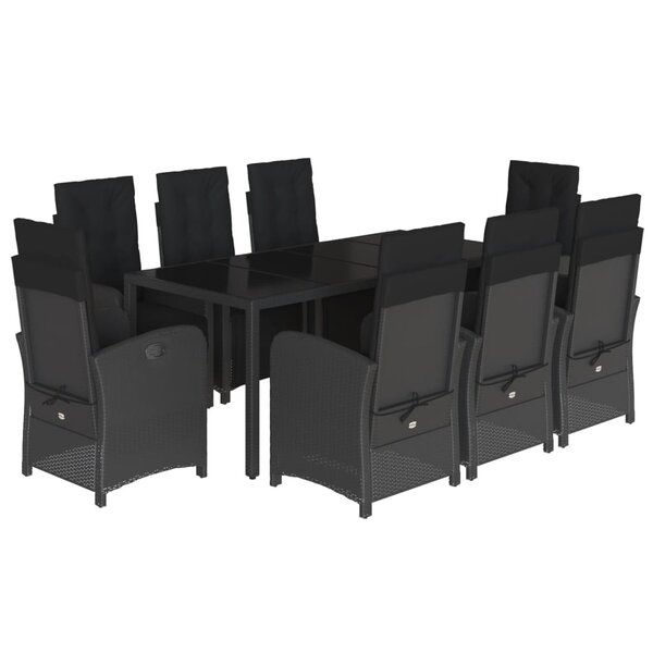vidaXL Ensemble à manger de jardin 9Pièces coussins noir résine tressée