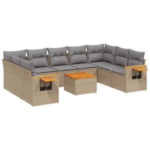 vidaXL Salon de jardin avec coussins 10 Pièces beige résine tressée