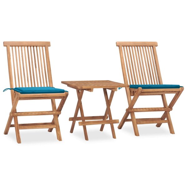 vidaXL Mobilier à dîner d'extérieur pliable avec coussin 3 Pièces Teck