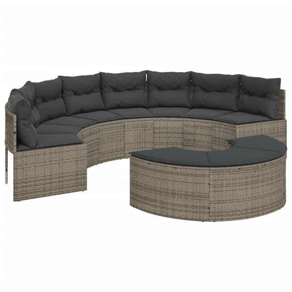 vidaXL Salon de jardin 2 Pièces demi-rond gris résine tressée