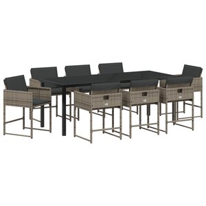 vidaXL Ensemble de Salle à Manger de Jardin avec Coussins de 9 Pièces Gris Rattan PE