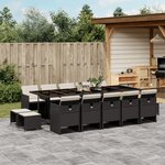 vidaXL Ensemble à manger de jardin 15 Pièces coussins noir résine tressée
