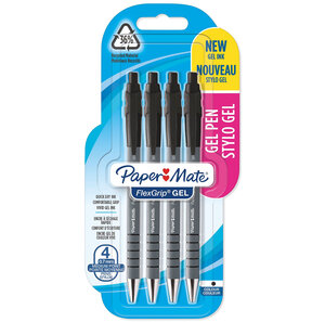 Paper mate flexgrip 4 stylos gel  pointe moyenne (0 7 mm)  encre noire