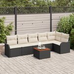 vidaXL Ensemble de Canapé de Jardin 7 Pièces avec Coussins Noir Poly Rattan Acacia