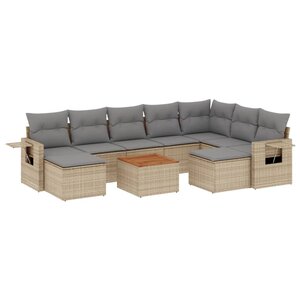 vidaXL Salon de jardin avec coussins 10 Pièces beige résine tressée
