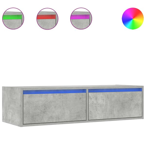 vidaXL Meuble TV avec lumières LED gris béton 100X35 5x25 cm