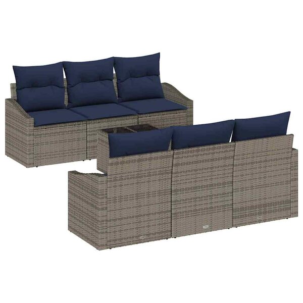 vidaXL Ensemble de Canapés avec coussin 7 Pièces Gris et marine polyrotin
