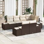 vidaXL Ensemble de canapé de jardin 7 Pièces Marron et crème Poly rotin