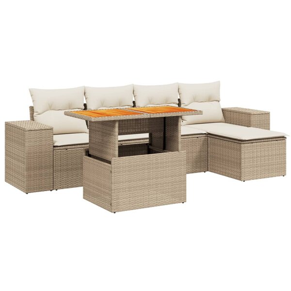 vidaXL Salon de jardin avec coussins 6 Pièces beige résine tressée