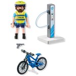PLAYMOBIL 71732 - Action Heroes Policier cycliste et borne de recharge électrique