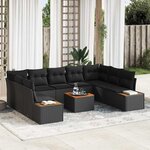 vidaXL Set de canapés de jardin 10 pièces avec coussins – Noir en poly rotin et acacia