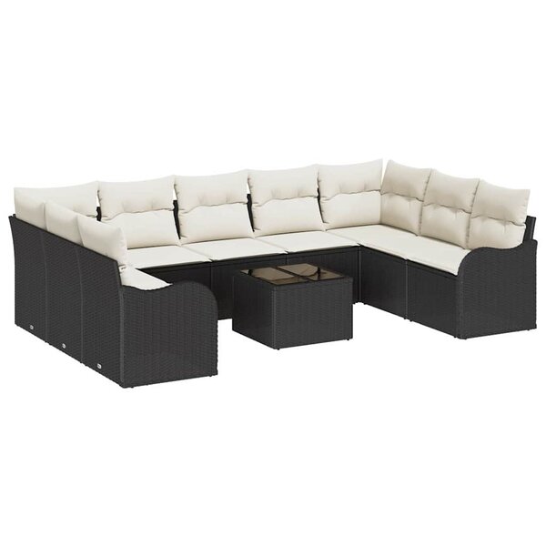 vidaXL Ensemble de canapé de jardin 10 Pièces Noir Poly rotin