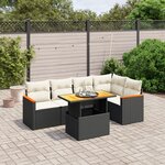 vidaXL Salon de jardin 6 Pièces avec coussins noir résine tressée
