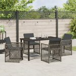 Ensemble Salle à Manger Jardin 5 Pièces avec Coussins Gris en Poly Rotin