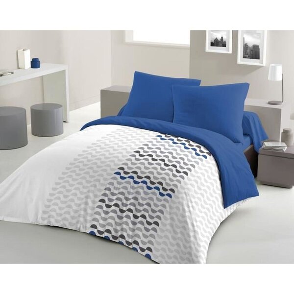 Parure de couette microfibre - housse de couette 220 x 240 + 2 taies d'oreiller 63 x 63 - Bleu