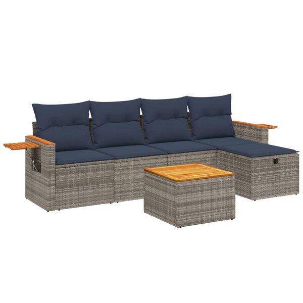 vidaXL Salon de jardin 6 Pièces avec coussins gris résine tressée