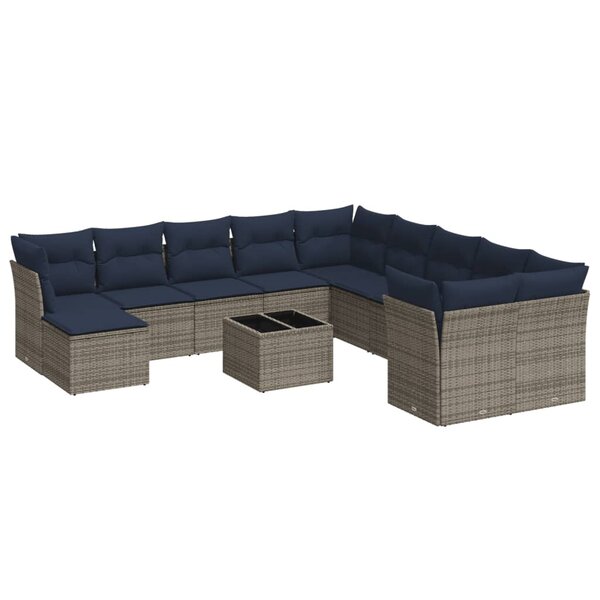 vidaXL Salon de jardin avec coussins 12 Pièces gris résine tressée