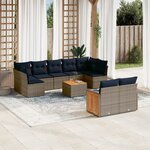 vidaXL Salon de jardin 10 Pièces avec coussins gris résine tressée