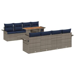 vidaXL Ensemble de canapé de jardin 9 Pièces Gris Poly rotin