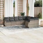 vidaXL Salon de jardin 9 Pièces avec coussins gris clair résine tressée