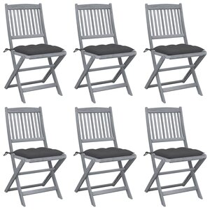 vidaXL Chaises pliables d'extérieur lot de 6 et coussins Bois d'acacia