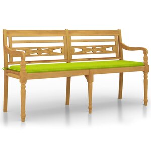vidaXL Banc Batavia avec coussin vert brillant 150 cm Bois teck massif