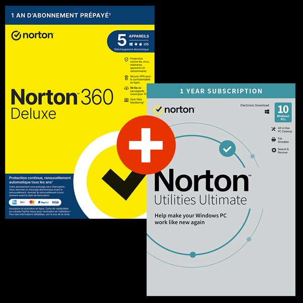 Norton 360 Deluxe - 5 appareils + Norton Utilities Ultimate - 50 Go - Abonnement 1 an