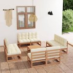 vidaXL Salon de jardin 9 Pièces avec coussins Bois de pin massif