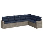 vidaXL Salon de jardin 7 Pièces avec coussins gris résine tressée
