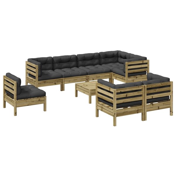 vidaXL Salon de jardin 9 Pièces avec coussins bois de pin imprégné
