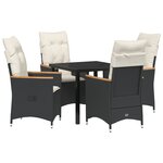 vidaXL Ensemble de dîner de jardin 5 pièces avec coussins noirs en rattan poly