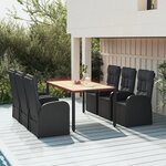 vidaXL Ensemble à manger de jardin coussins 7Pièces Noir Résine tressée