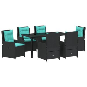vidaXL Ensemble de salle à manger pour jardin 7 Pièces Noir Poly rotin