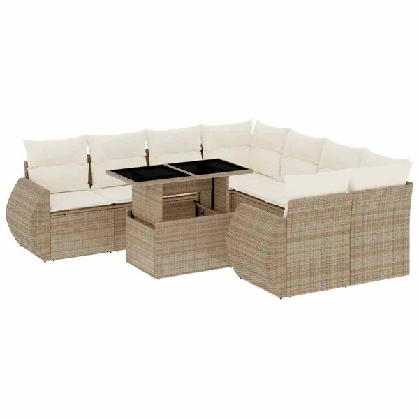 vidaXL Salon de jardin avec coussins 9 Pièces beige résine tressée
