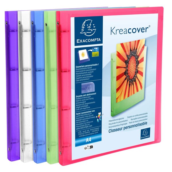 Classeur 4 Anneaux 15mm Polypropylène Chromaline 5/10e Krea Cover - A4 - Couleurs Assorties - X 20 - Exacompta