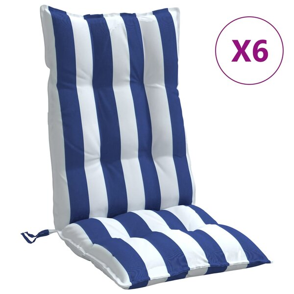 vidaXL Coussins de chaise à dossier haut lot de 6 rayures bleu/blanc