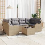 Ensemble de canapés de jardin 7 pièces avec coussins beige en poly rattan